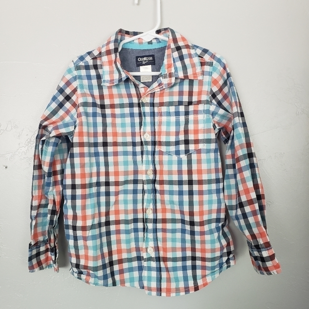 OshKosh White Blue Orange Plaid Long Sleeve Shirt